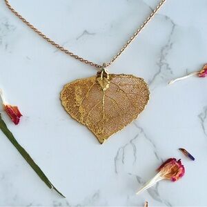 Gold Leaf Pendant Necklace - Women Jewelry